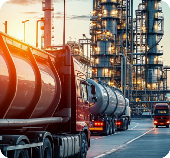 Tanker trucks near industrial facility